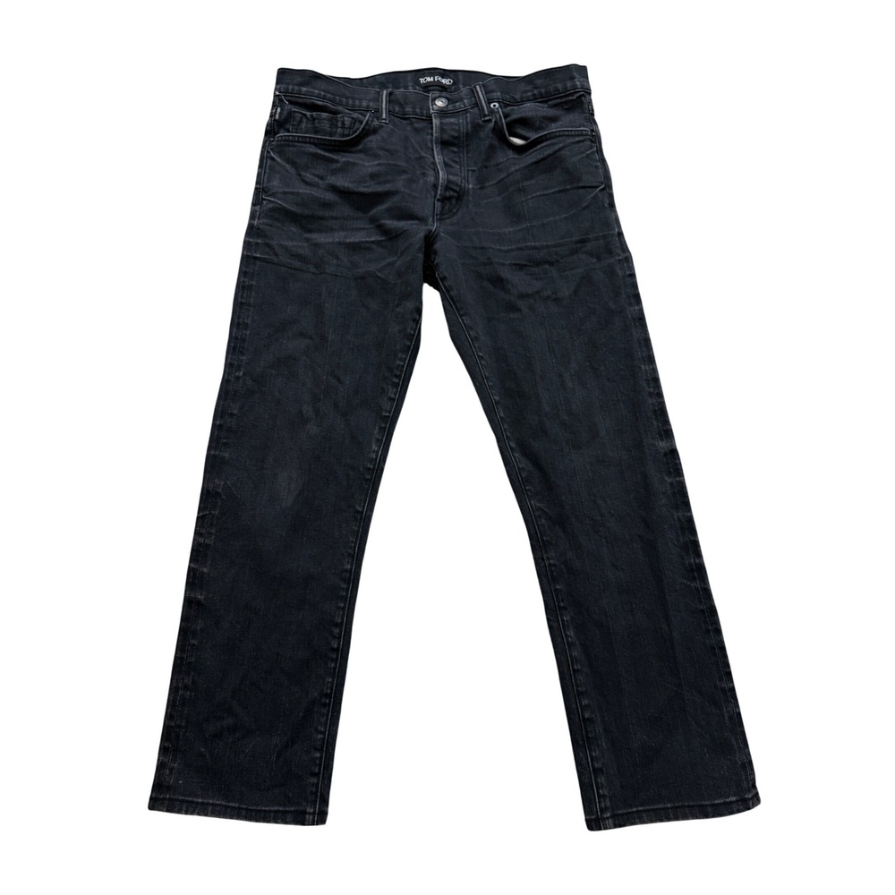 Tom Ford Mens Selvedge Button Fly Denim Jeans Straight Leg Washed Black  34
